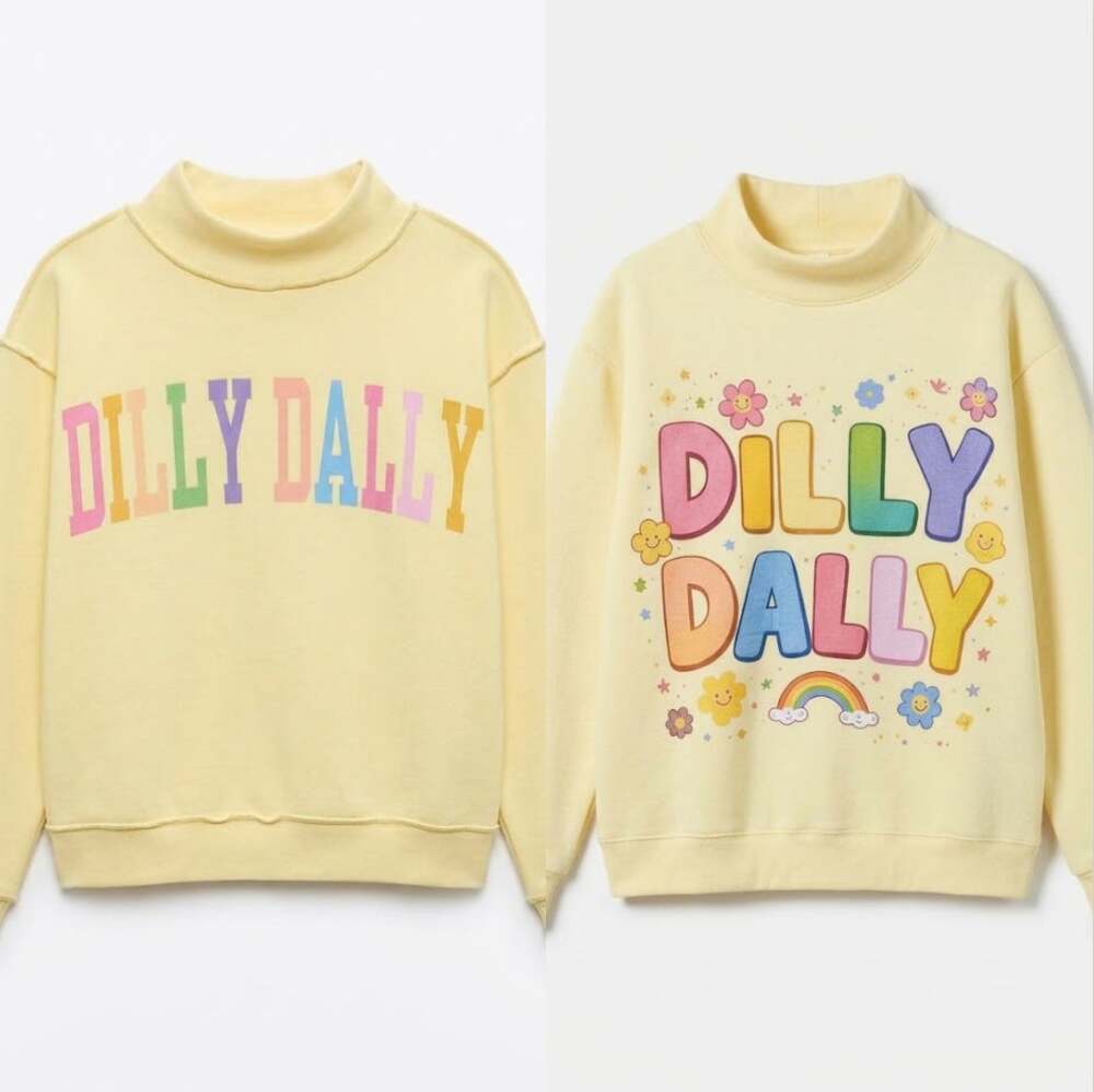 "Dilly Dally" Pastel Yellow Reversible Mock Neck Sweatshirt